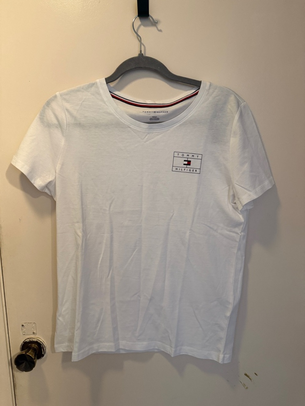 Tommy Hilfiger White T-Shirt with Red & Navy Trim
